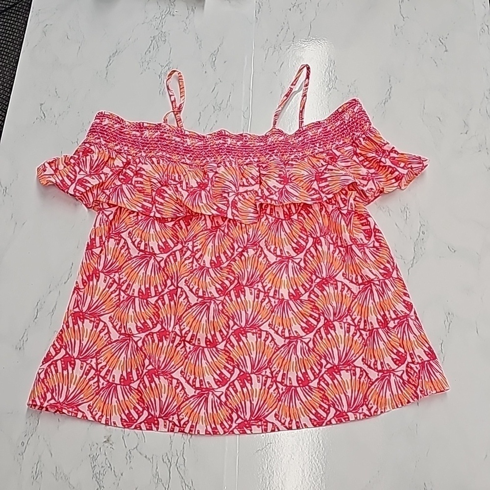 Vineyard Vines Pink Seashell Off Shoulder Ruffle Top Small NEW $88